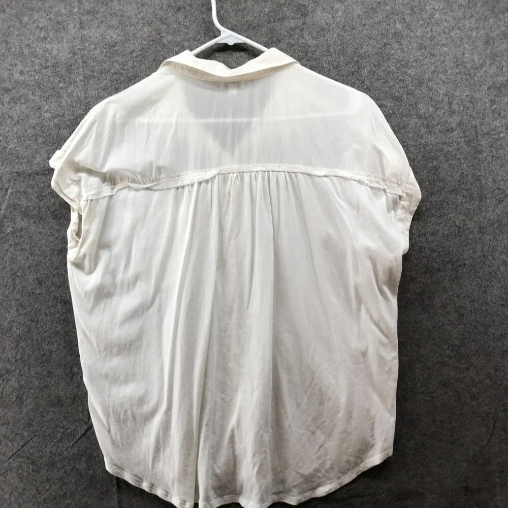 Splendid Short Sleeve Paige Shirt Womens L White Button Up Lightweight Raw Edge - Picture 2 of 10